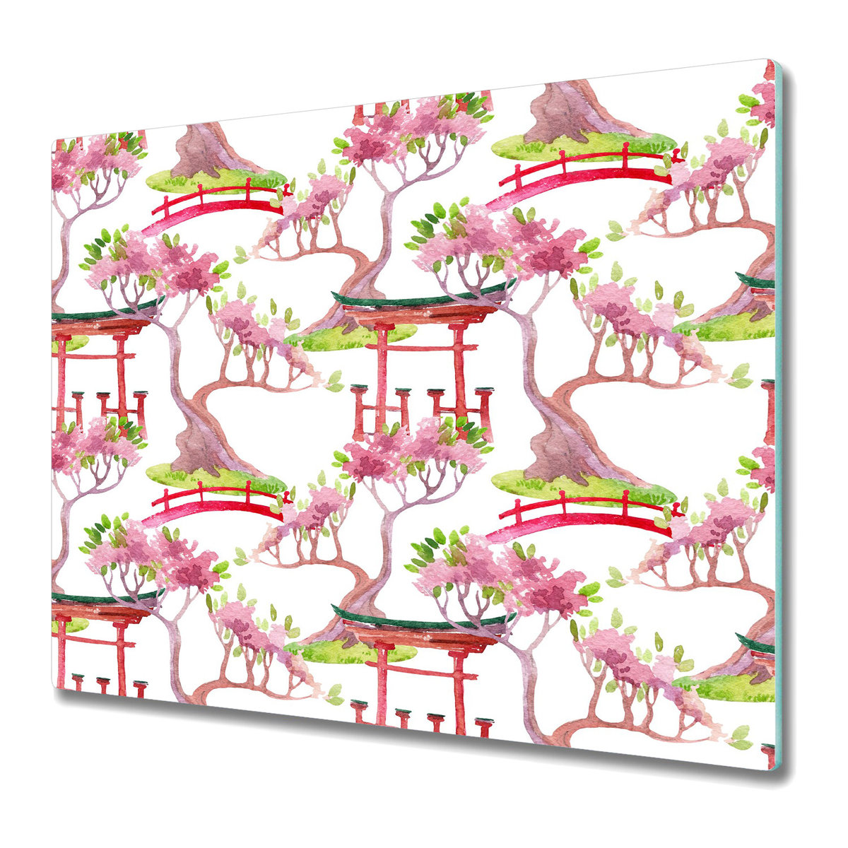 Ozdobna Deska Kuchenna ze Szkła Hartowanego 60x52 cm - Japońskie motywy