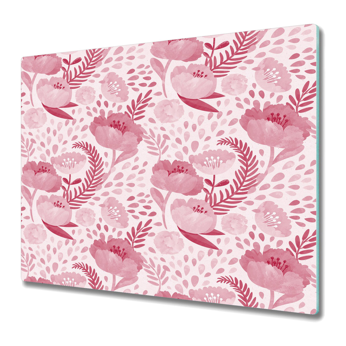 Stylowa Deska Do Krojenia ze Szkła Hartowanego 60x52 cm - Różowe kwiaty maku