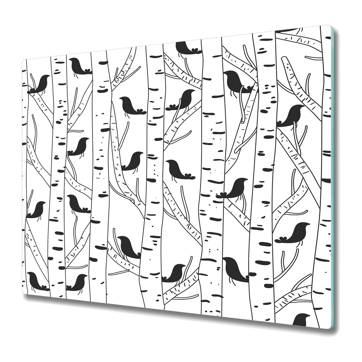 Nowoczesna Deska Kuchenna 60x52 cm - Ptaki i drzewa Czarno-białe