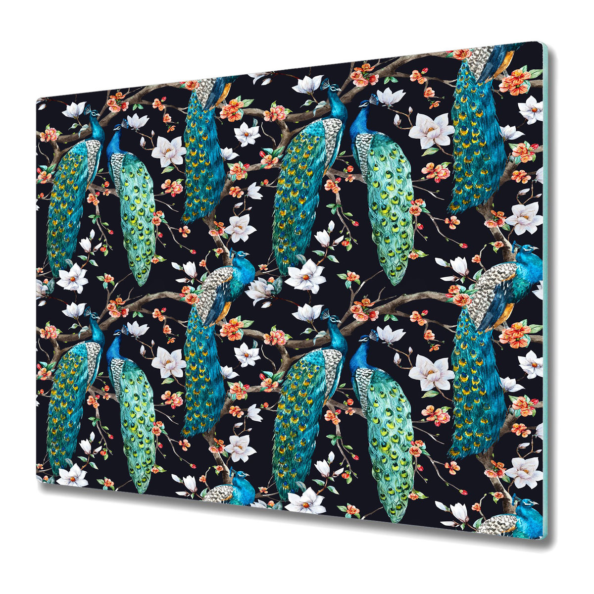 Ozdobna Deska Kuchenna ze Szkła Hartowanego 60x52 cm - Pawie