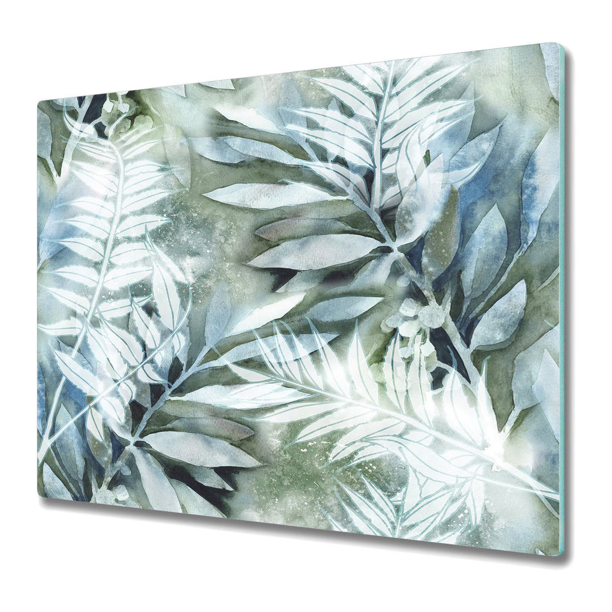 Stylowa Deska Do Krojenia ze Szkła Hartowanego 60x52 cm - Akwarelowe liście