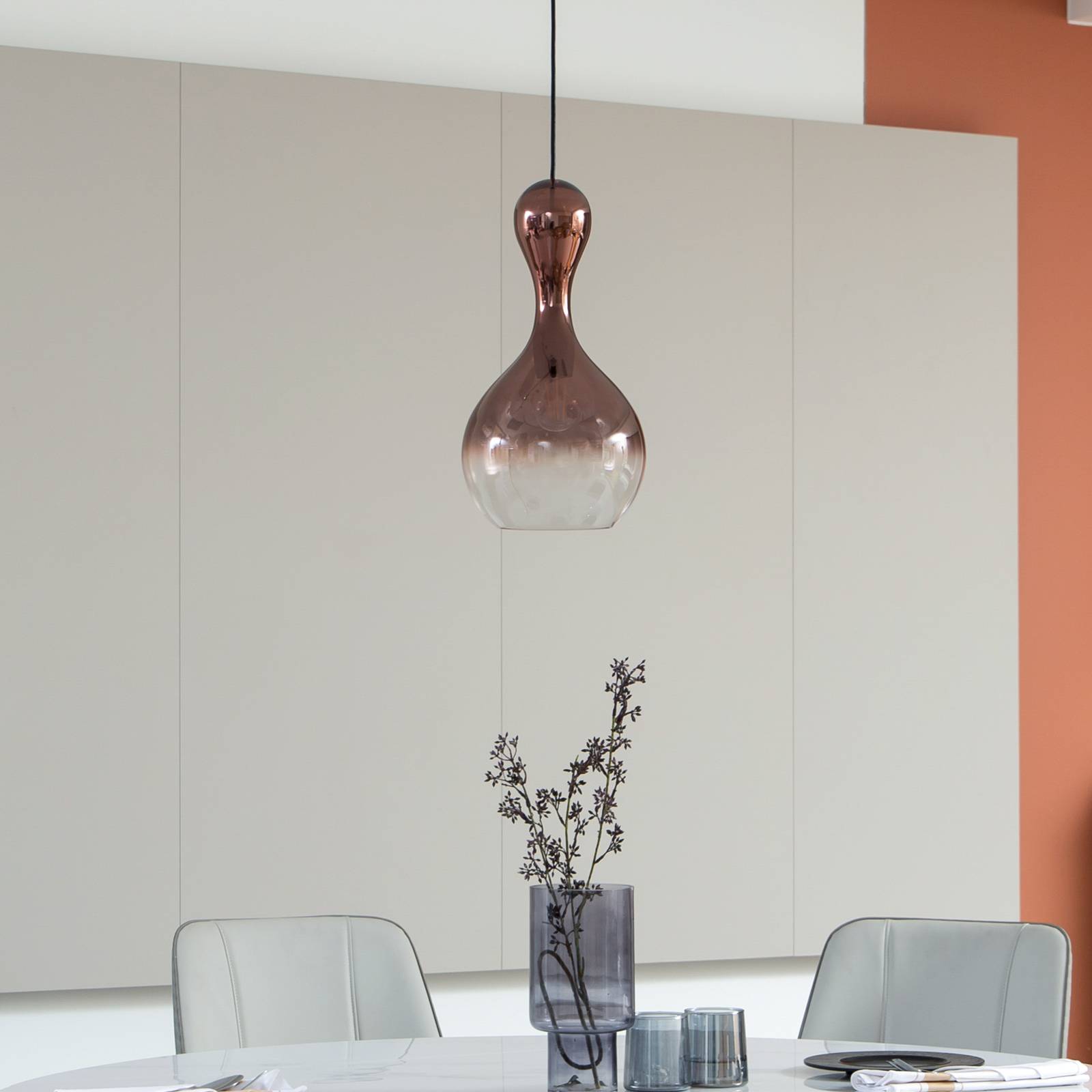 Lampa wisząca Lucande Lyrisa, 1-punktowa, kolor miedziany, szkło, 22 cm