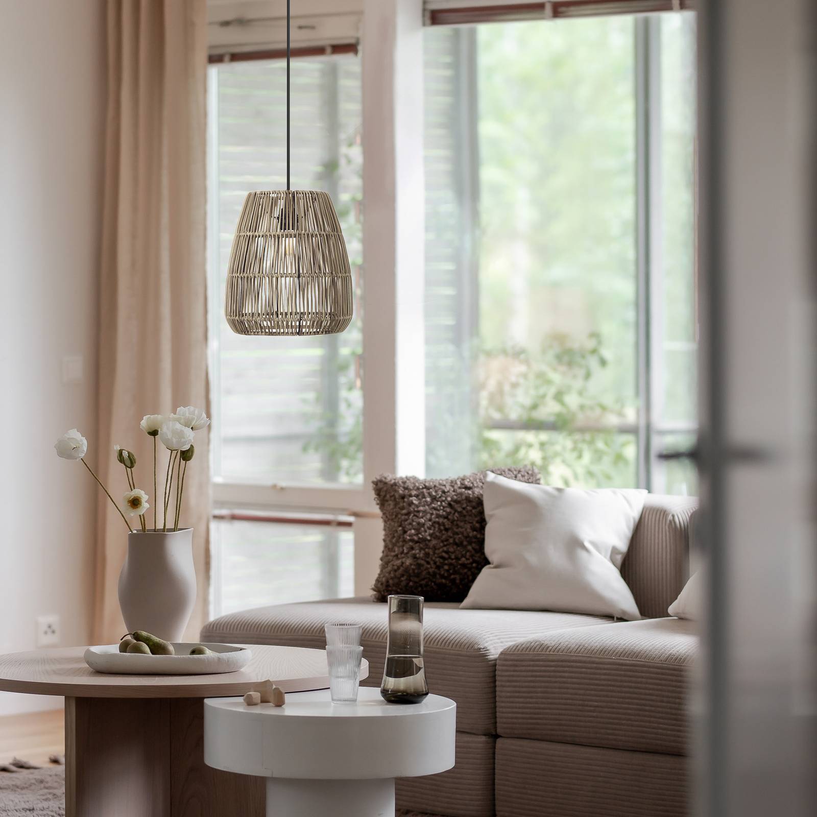 Lampa wisząca PR Home Saigon o wyglądzie rattanu, szara, Ø 28 cm