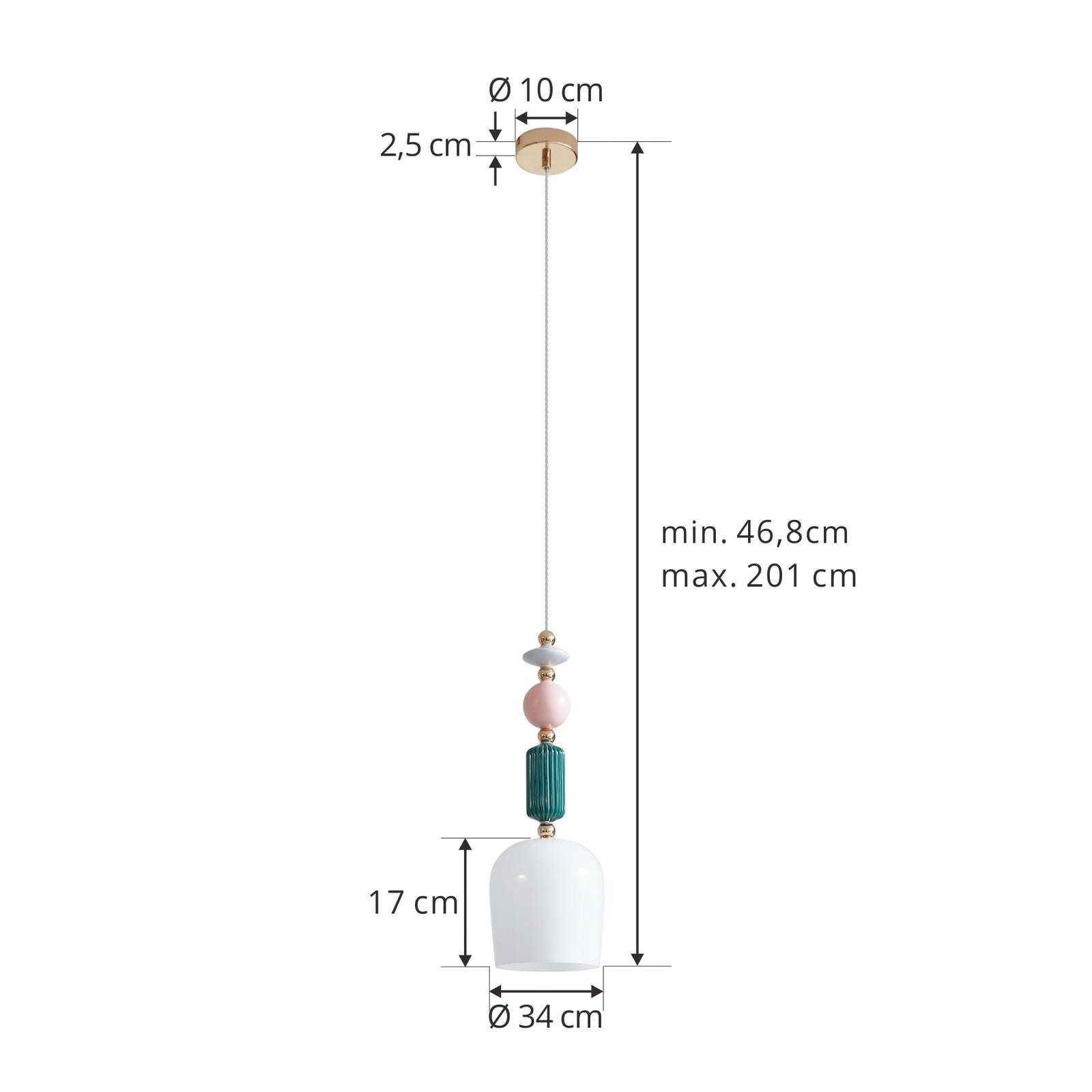 Lindby Lampa wisząca Ysoria, szary/różowy/zielony, ceramika, Ø 16 cm