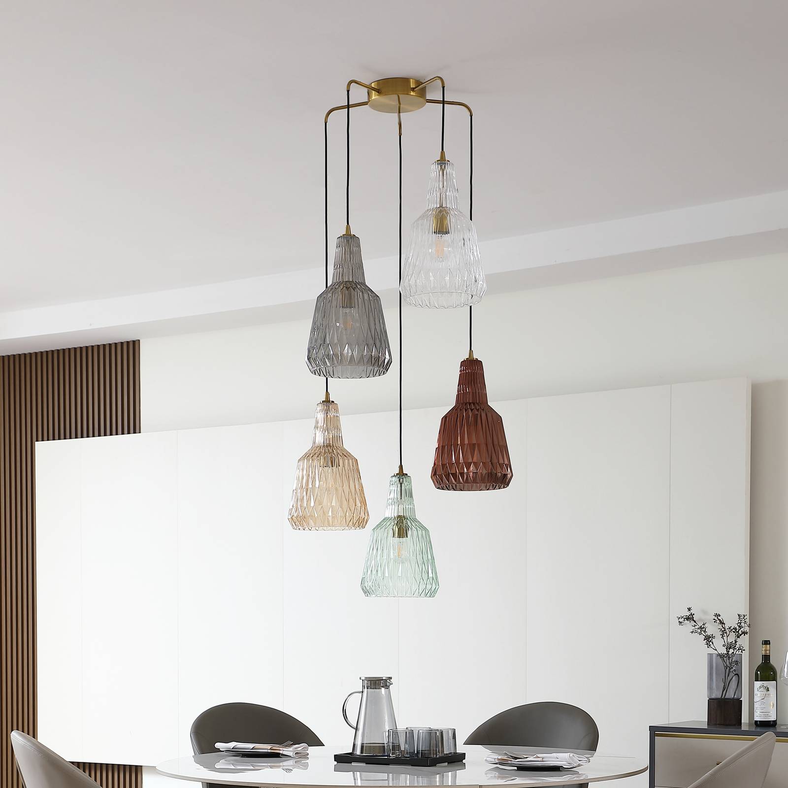 Lampa wisząca Lindby Belarion, multicolor, 5-punktowa, Ø 65 cm