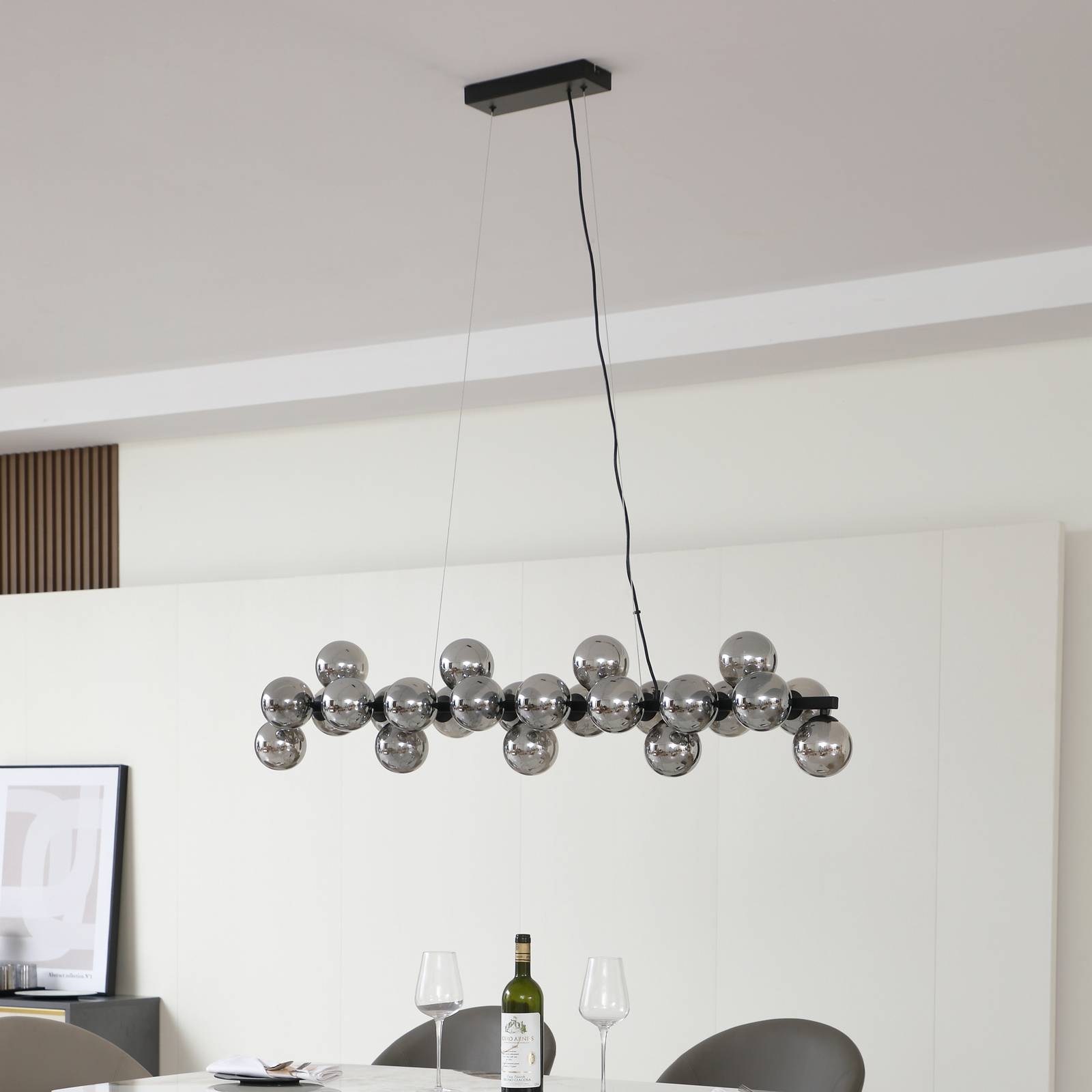 Lucande żyrandol Naelen, czarny/szary, 125 cm, szkło, G9