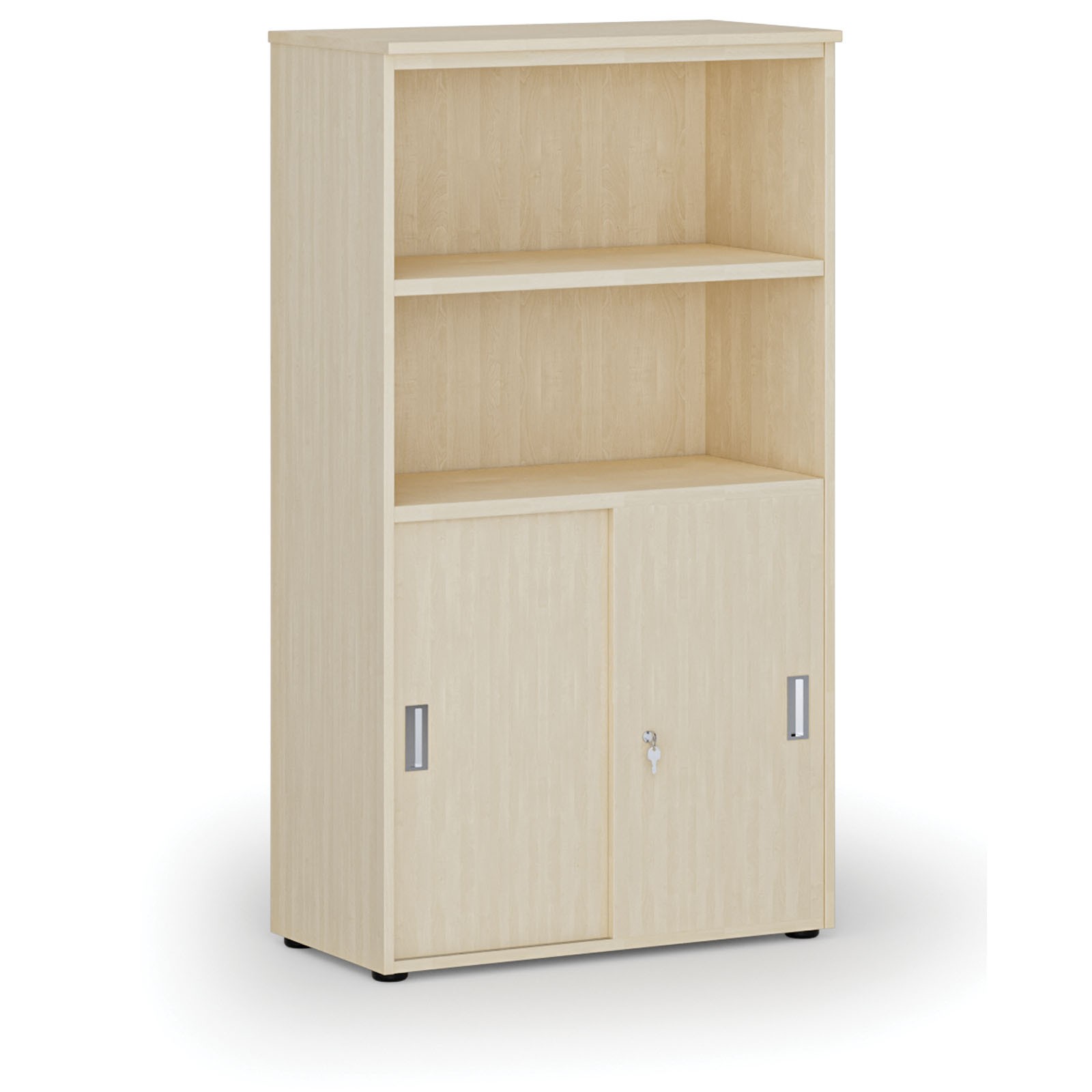 Szafa biurowa kombinowana PRIMO WOOD, drzwi przesuwne na 2 poziomach, 1434 x 800 x 420 mm, brzoza