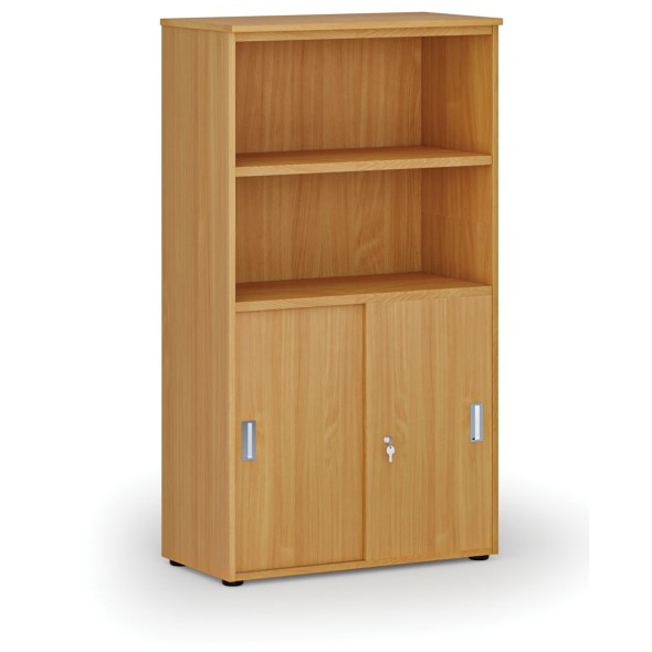 Szafa biurowa kombinowana PRIMO WOOD, drzwi przesuwne na 2 poziomach, 1434 x 800 x 420 mm, buk