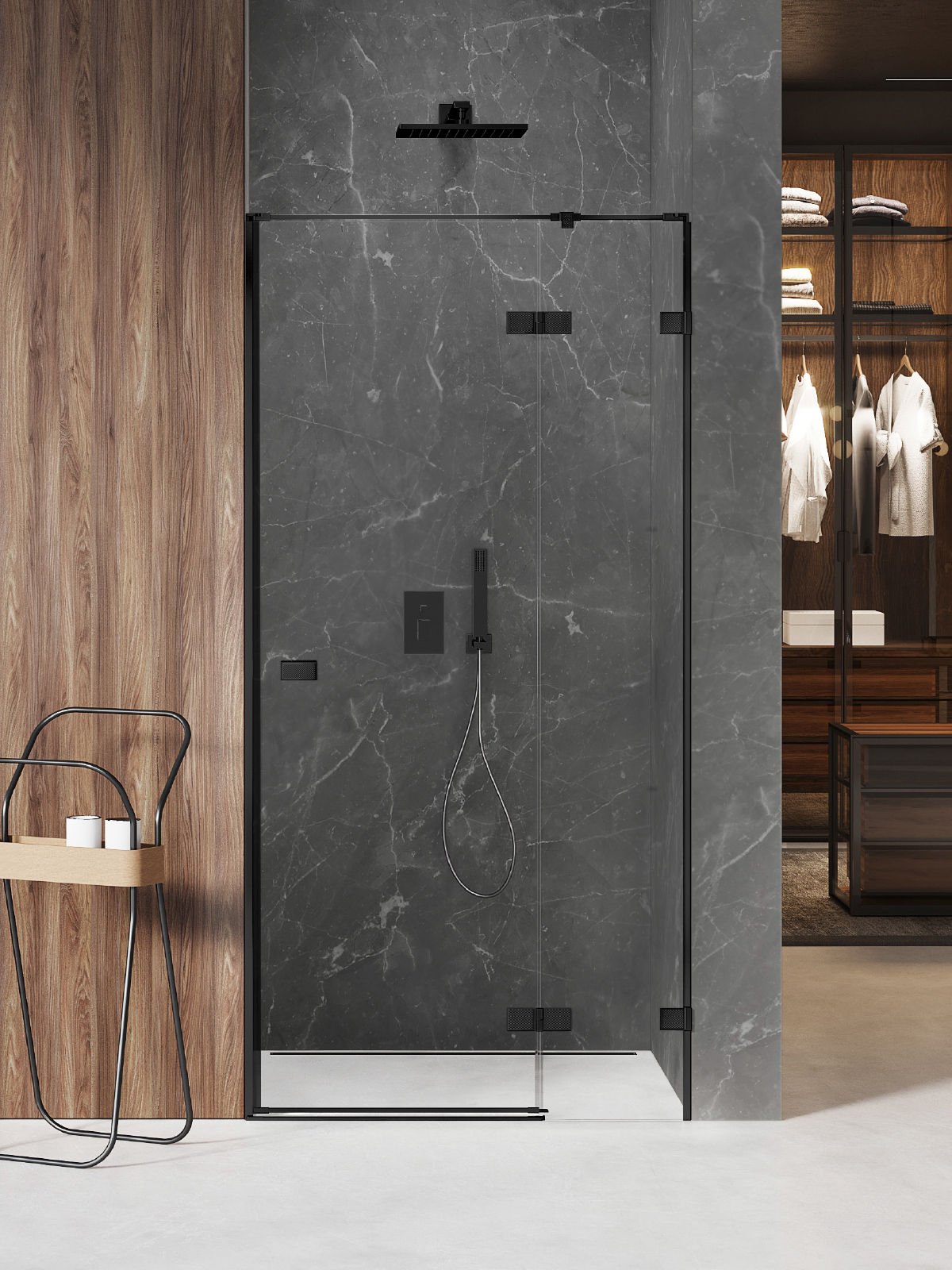 Drzwi prysznicowe New Trendy Avexa 90x200 wnękowe czarne lewe EXK-6837