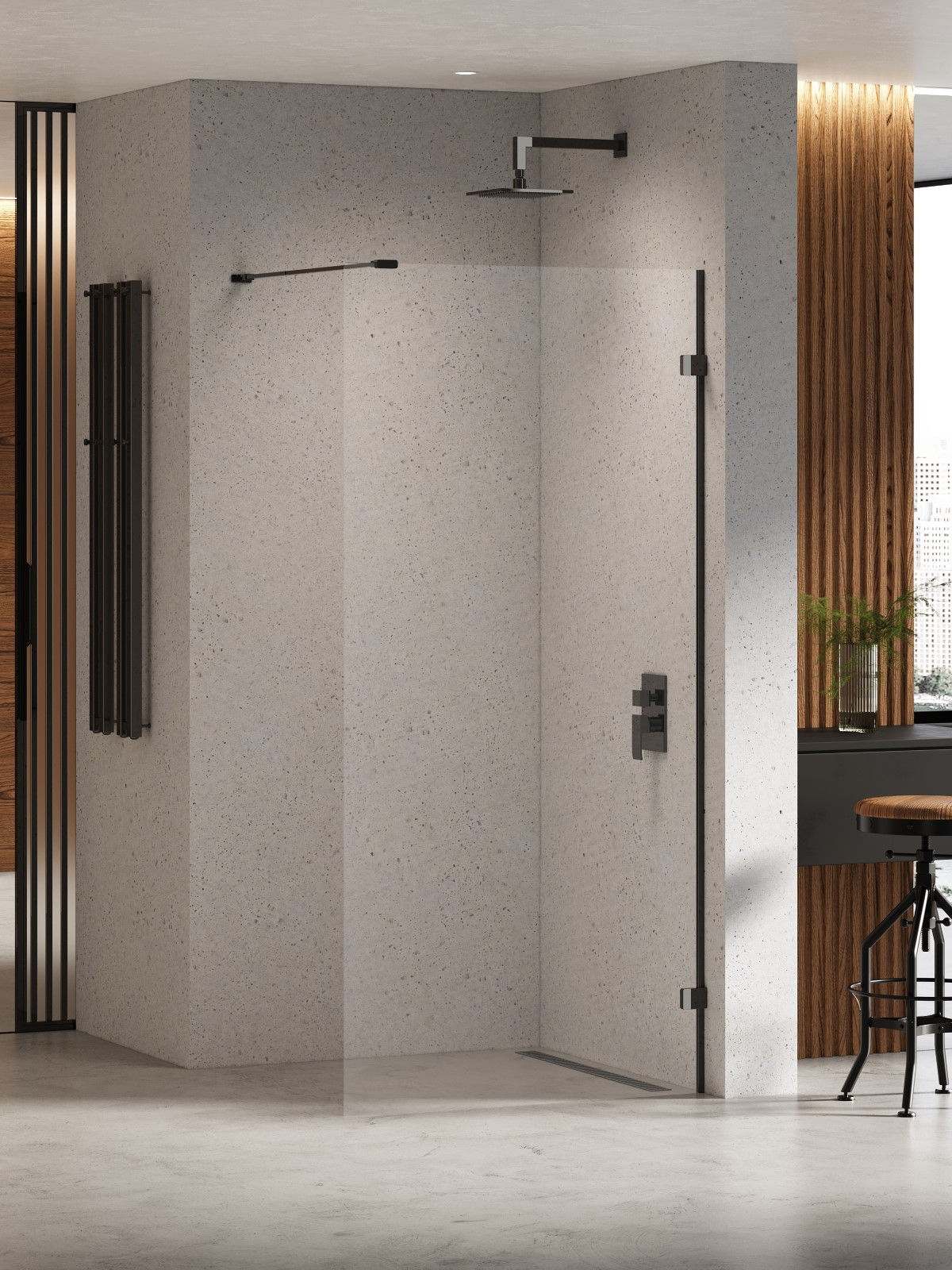Kabina prysznicowa New Trendy Eventa 90x200 walk-in uniwersalna czarny/chrom EXK-6297