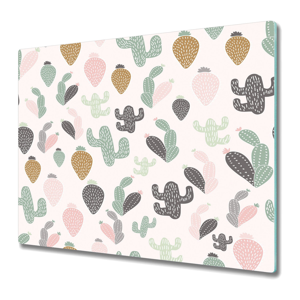 Stylowa Deska Do Krojenia ze Szkła 60x52 cm - Kaktusy Pastele