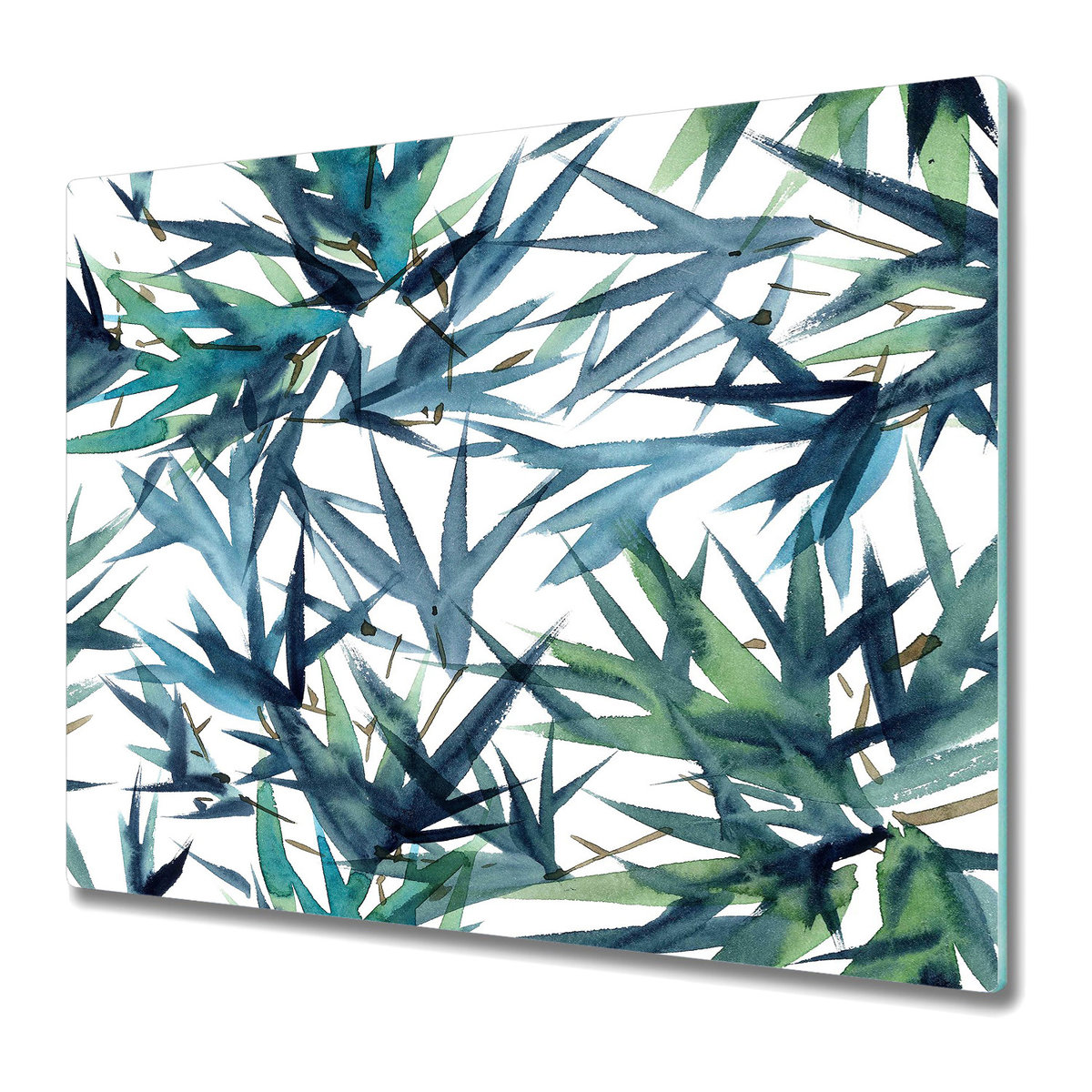 Stylowa Deska Do Krojenia ze Szkła 60x52 cm - Liście Akwarele