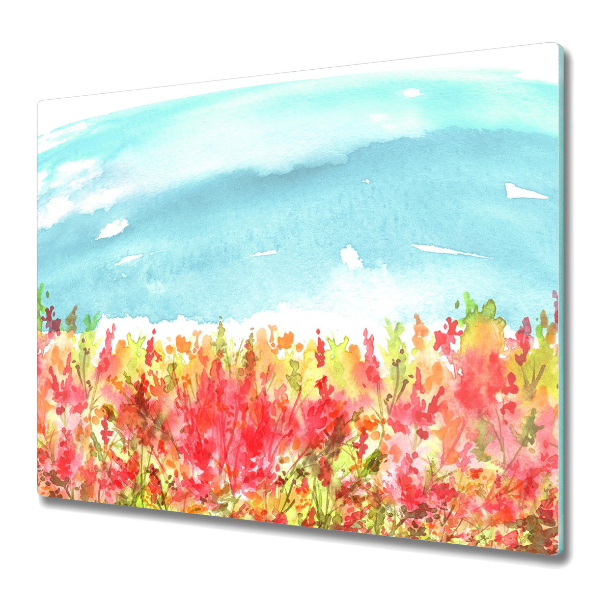 Ozdobna Deska Kuchenna ze Szkła Hartowanego 60x52 cm - Akwarela kwitnąca Łąkowa