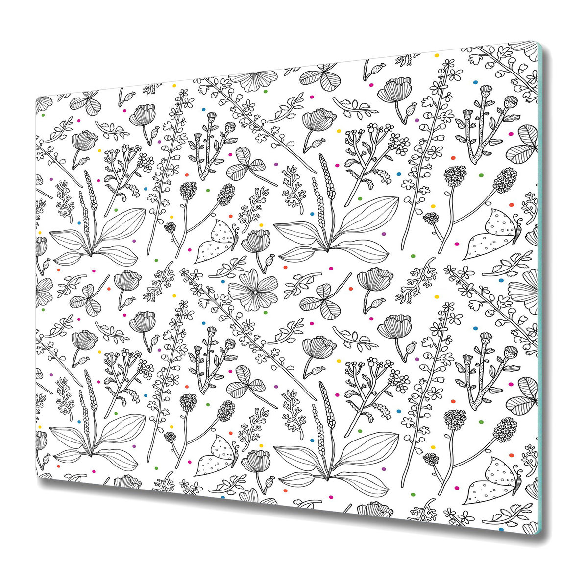 Deska Do Krojenia ze Szkła Hartowanego 60x52 cm - Kwiaty i kolorowe kropki