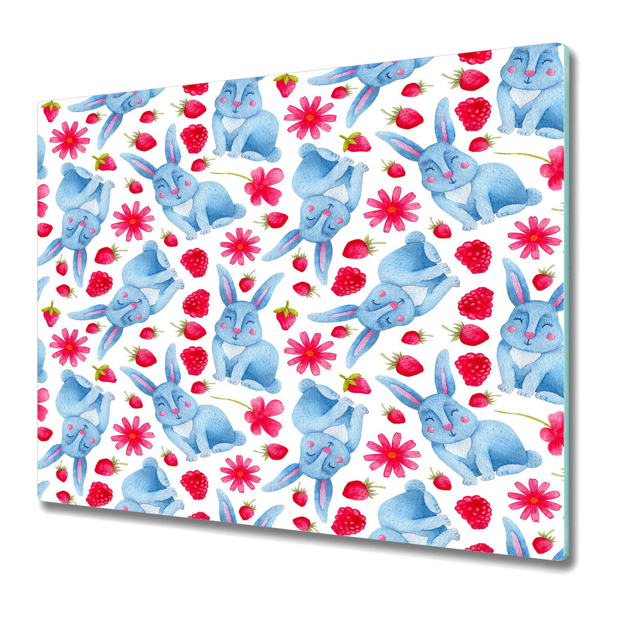 Stylowa Deska Do Krojenia ze Szkła 60x52 cm - Niebieskie króliki