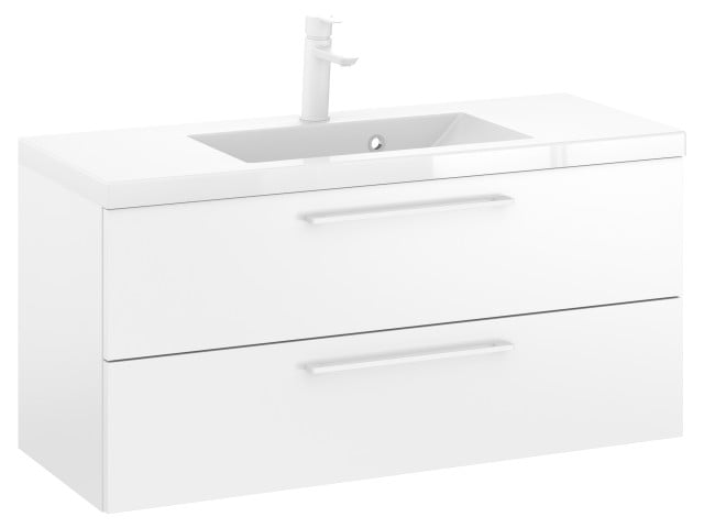 Szafka Wisząca Z Umywalką RON 100 cm - Biały Mat - Uchwyty Białe Matowe
