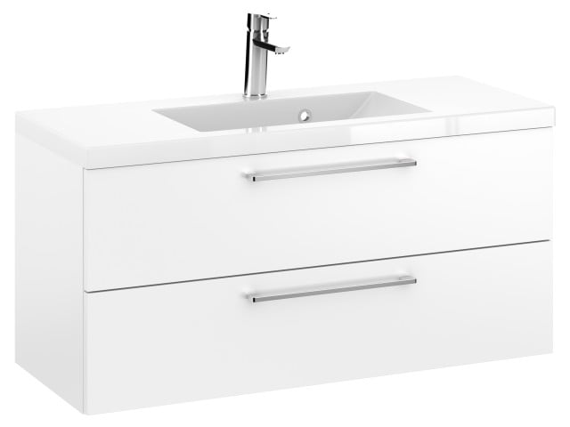 Szafka Wisząca Z Umywalką RON 100 cm - Biały Mat - Uchwyty Chromowane