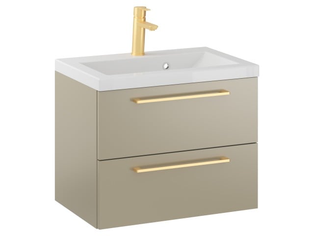 Szafka Wisząca Z Umywalką RON 60 cm - Cappuccino Mat - Uchwyty Złote Szczotkowane