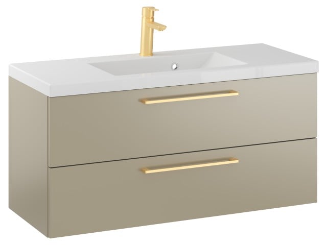 Szafka Wisząca Z Umywalką RON 100 cm - Cappuccino Mat - Uchwyty Złote Szczotkowane