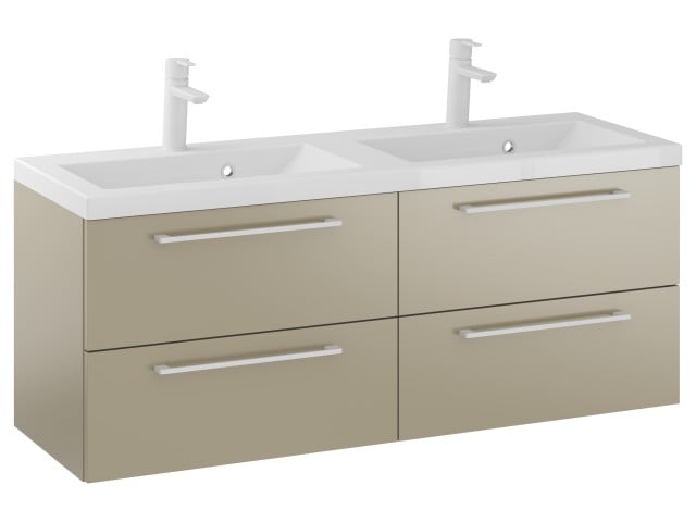 Szafka Wisząca Z Umywalką RON 120 cm DUO - Cappuccino Mat - Uchwyty Białe Matowe