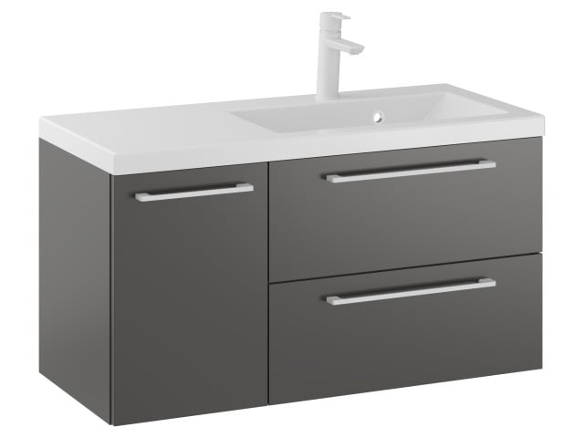 Szafka Wisząca Z Umywalką RON 90 cm D Prawa - Titan Mat - Uchwyty Białe Matowe