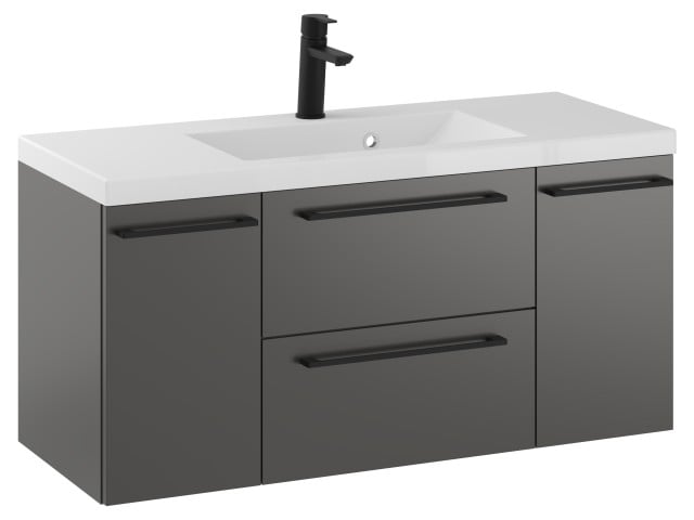 Szafka Wisząca Z Umywalką RON 100 cm D - Titan Mat - Uchwyty Czarne Matowe
