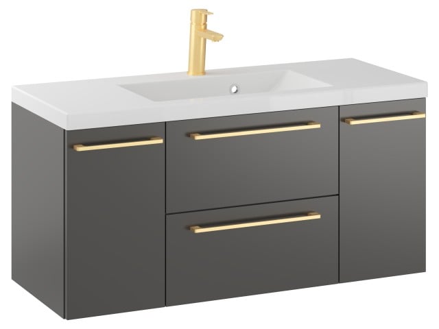 Szafka Wisząca Z Umywalką RON 100 cm D - Titan Mat - Uchwyty Złote Szczotkowane