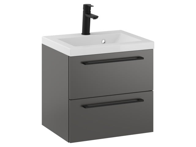 Szafka Wisząca Z Umywalką RON 50 cm - Titan Mat - Uchwyty Czarne Matowe