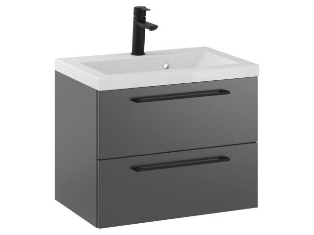 Szafka Wisząca Z Umywalką RON 60 cm - Titan Mat - Uchwyty Czarne Matowe