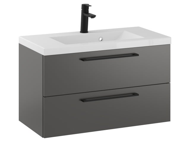 Szafka Wisząca Z Umywalką RON 80 cm - Titan Mat - Uchwyty Czarne Matowe