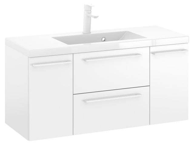 Szafka Wisząca Z Umywalką RON 100 cm D - Biały Mat - Uchwyty Białe Matowe
