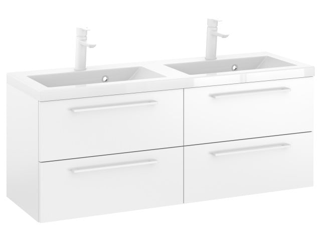 Szafka Wisząca Z Umywalką RON 120 cm DUO - Biały Mat - Uchwyty Białe Matowe