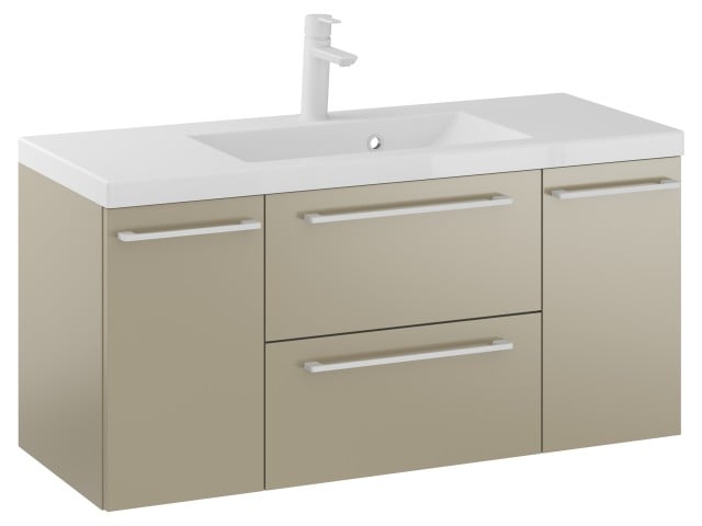 Szafka Wisząca Z Umywalką RON 100 cm D - Cappuccino Mat - Uchwyty Białe Matowe