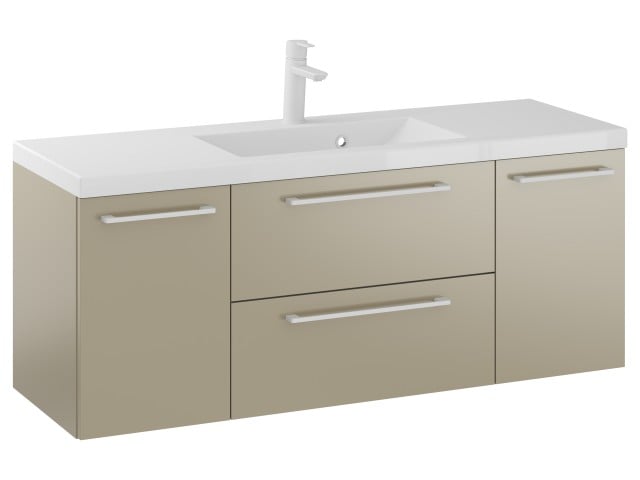 Szafka Wisząca Z Umywalką RON 120 cm D - Cappuccino Mat - Uchwyty Białe Matowe