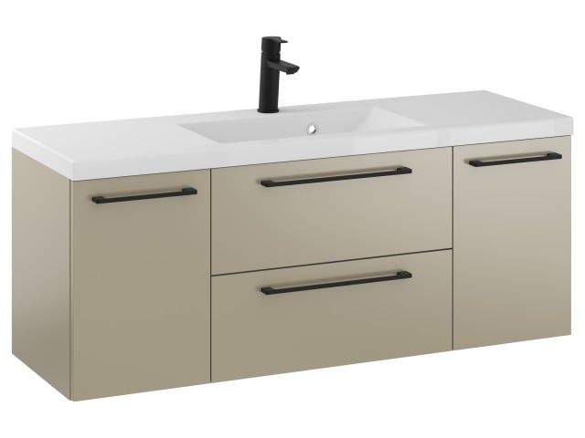 Szafka Wisząca Z Umywalką RON 120 cm D - Cappuccino Mat - Uchwyty Czarne Matowe