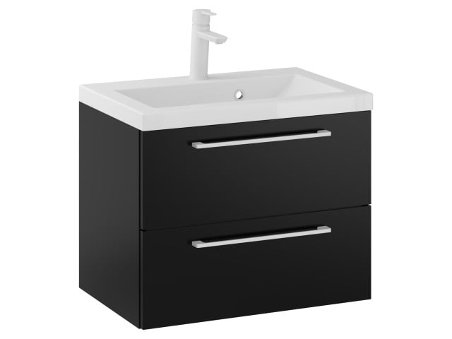 Szafka Wisząca Z Umywalką RON 60 cm - Czarny Mat - Uchwyty Białe Matowe