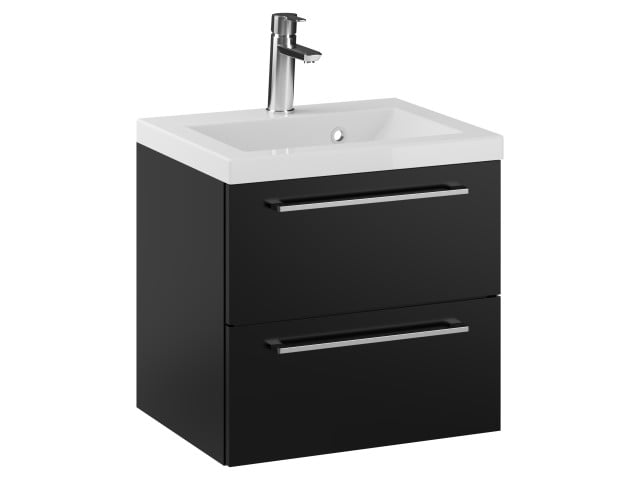 Szafka Wisząca Z Umywalką RON 50 cm - Czarny Mat - Uchwyty Chromowane