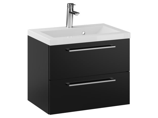 Szafka Wisząca Z Umywalką RON 60 cm - Czarny Mat - Uchwyty Chromowane