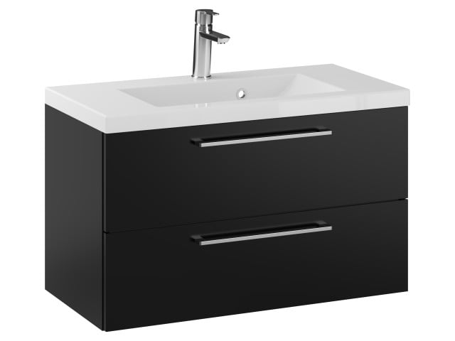 Szafka Wisząca Z Umywalką RON 80 cm - Czarny Mat - Uchwyty Chromowane