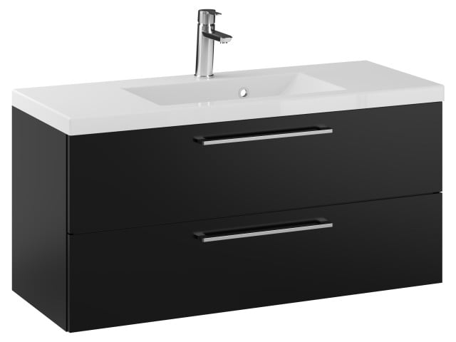 Szafka Wisząca Z Umywalką RON 100 cm - Czarny Mat - Uchwyty Chromowane