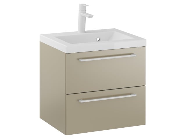 Szafka Wisząca Z Umywalką RON 50 cm - Cappuccino Mat - Uchwyty Białe Matowe