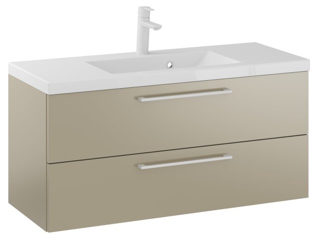 Szafka Wisząca Z Umywalką RON 100 cm - Cappuccino Mat - Uchwyty Białe Matowe