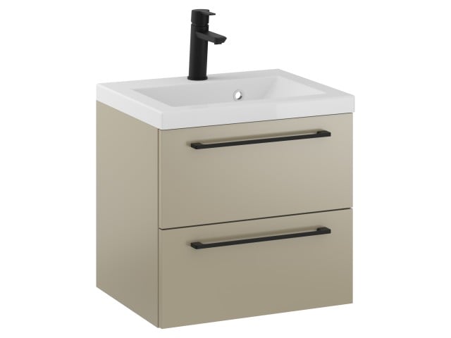 Szafka Wisząca Z Umywalką RON 50 cm - Cappuccino Mat - Uchwyty Czarne Matowe
