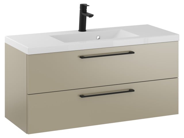 Szafka Wisząca Z Umywalką RON 100 cm - Cappuccino Mat - Uchwyty Czarne Matowe