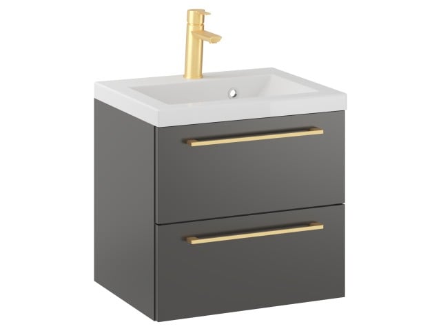 Szafka Wisząca Z Umywalką RON 50 cm - Titan Mat - Uchwyty Złote Szczotkowane