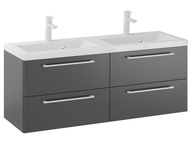 Szafka Wisząca Z Umywalką RON 120 cm DUO - Titan Mat - Uchwyty Białe Matowe