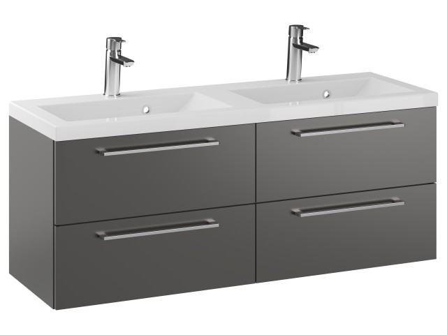 Szafka Wisząca Z Umywalką RON 120 cm DUO - Titan Mat - Uchwyty Chromowane