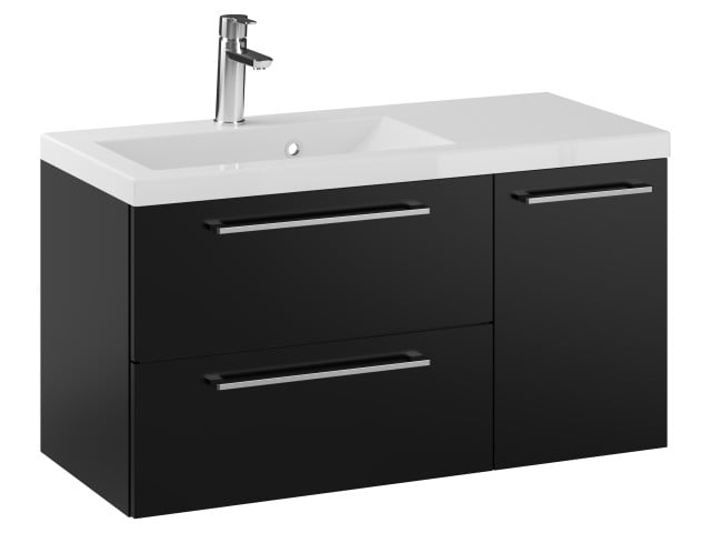 Szafka Wisząca Z Umywalką RON 90 cm D Lewa - Czarny Mat - Uchwyty Chromowane