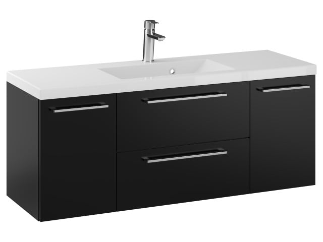 Szafka Wisząca Z Umywalką RON 120 cm D - Czarny Mat - Uchwyty Chromowane