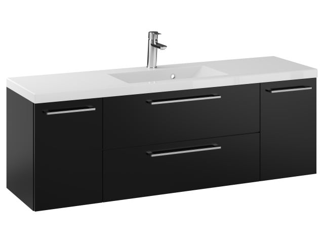 Szafka Wisząca Z Umywalką RON 140 cm D - Czarny Mat - Uchwyty Chromowane